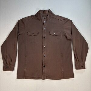 Tommy Bahama Shacket Men's L Brown Flap Pocket Pima Cotton Cardigan Shirt Jacket